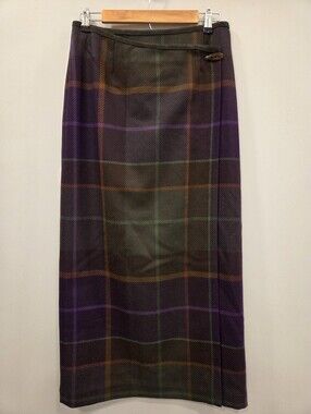 Talbots Vintage 90s Y2K Plaid Wool Wrap Maxi Skirt Size 8